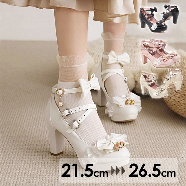 レディース レース ロリータ靴 可愛い 姫様 お嬢様 女の子 おしゃれ 日常 美脚 お茶会 小さいサイズ 大きいサイズ ピンク ホワイト ベージュ ブラック