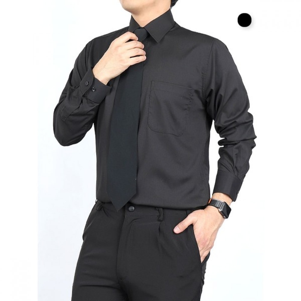 (ノーブルジーンズ) F メンズブラック長袖シャツメンズブラックシャツスパンスーツドレス Yシャツビッグサイズ