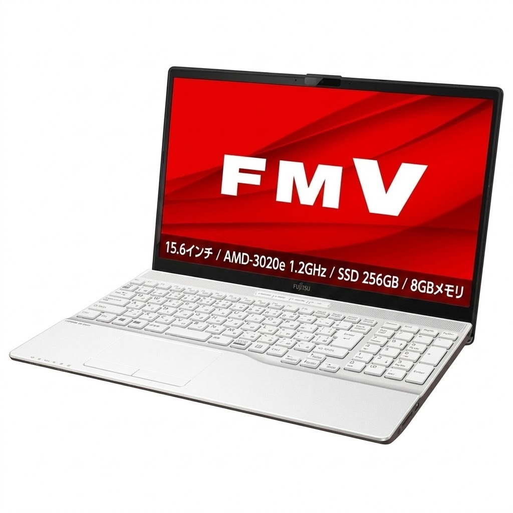 ノートパソコン FMV FMVA30E3W4 /15.6インチ/ AMD-3020e 1.2GHz/SSD 256GB /8GBメモリ/ MS Office 2021 / Win 11 /ホワイト