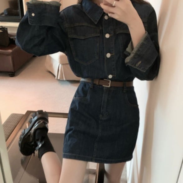ワンピース デニムワンピース ショート ショート丈 膝上 袖あり 長袖 スリム タイト 細身 デニム かわいい 大人可愛い きれいめ シンプル カジュアル 大人 上品 おしゃれ お洒落 かっこいい