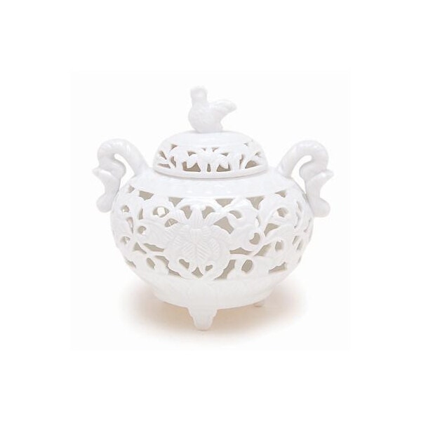 香炉 白磁 唐草透し彫 有田焼 28101