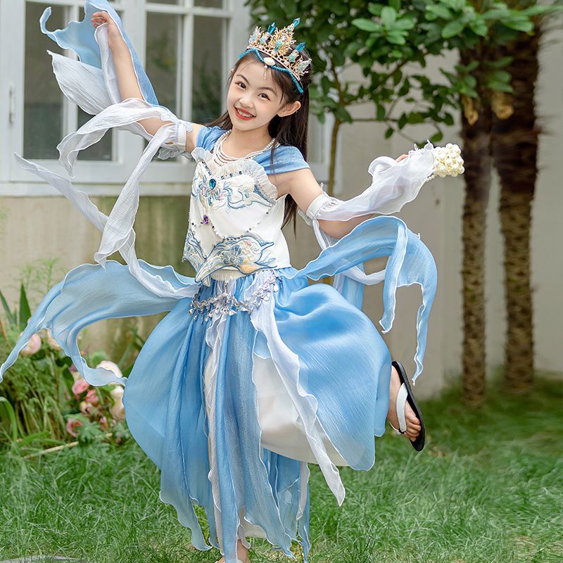 舞踏服児童六一舞台衣装人魚姫スカート異域風情民族風パフォーマンス衣装刺繍2点セット