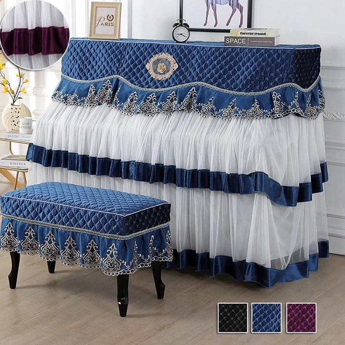 姫系 ピアノカバー イスカバー セット アップライト 直立型 ダストカバー フルカバー 保護カバー 防塵カバー シート おしゃれ 花柄 刺繍 レース フリル 高級感 ピアノ 癒し系 かわいい 北欧 ヨ