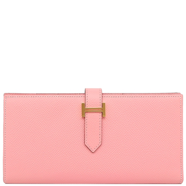 エルメス HERMES 長財布 ベアンスフレ ヴォーエプソン ローズコンフェッティ ゴールド金具 二つ折り財布 R刻印【中古】