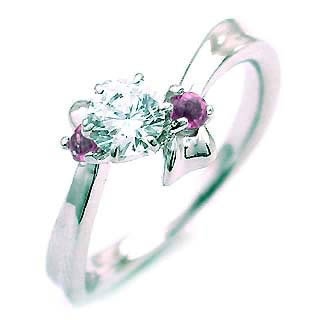 ( 2月誕生石 ) アメジスト Pt ダイヤリング（婚約指輪エンゲージリング）楽ギフ_包装02P26Mar16