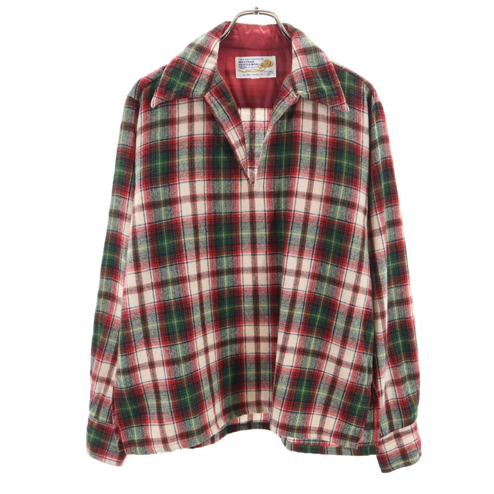WESTERN GENTLEMAN 70s ウールブレンド フランネル ヴィンテージ チェック柄 長袖 スキッパー シャツ M プルオーバー メンズ