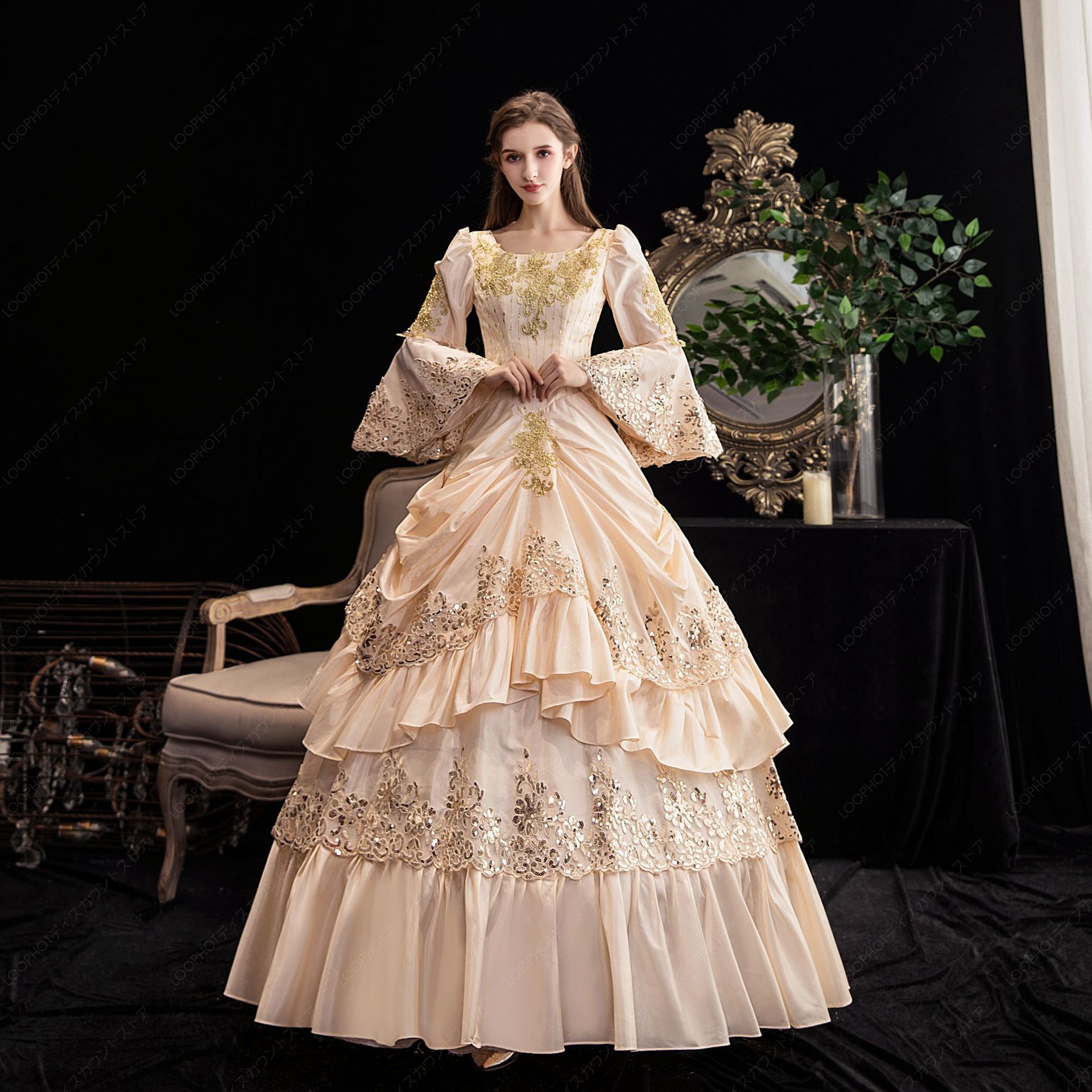 ドレス レディース ロングドレス 貴族ドレス 中世ヨーロッパ お姫様 プリンセスドレス カラードレス長袖 フリル アンブレラスリーブ 華やか ボリューム ゴージャ-78