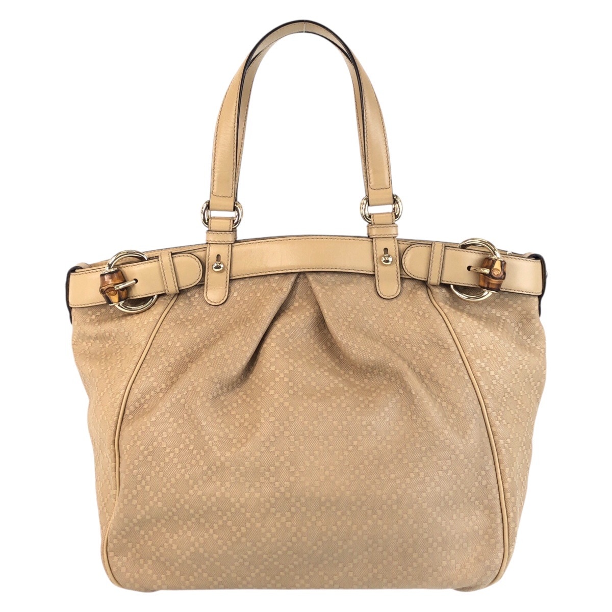 美品 バンブー ディアマンテ ベージュ ゴールド金具 キャンバス/レザー 282312 ショルダーバッグ トートバッグ レディース 501639