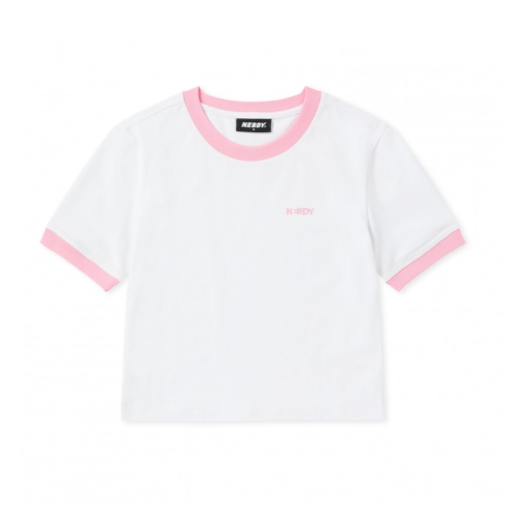 NERDY 女性用ブランクロゴリンガークロップ半袖 Tシャツピンク