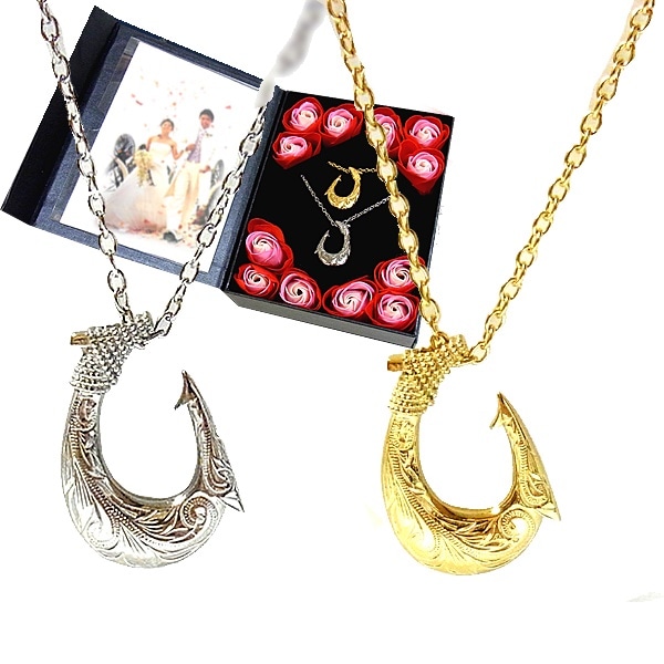 ペアネックレス ハワイアンジュエリー フィッシュフックネックレス イエローゴールド ステンレス 11,200円