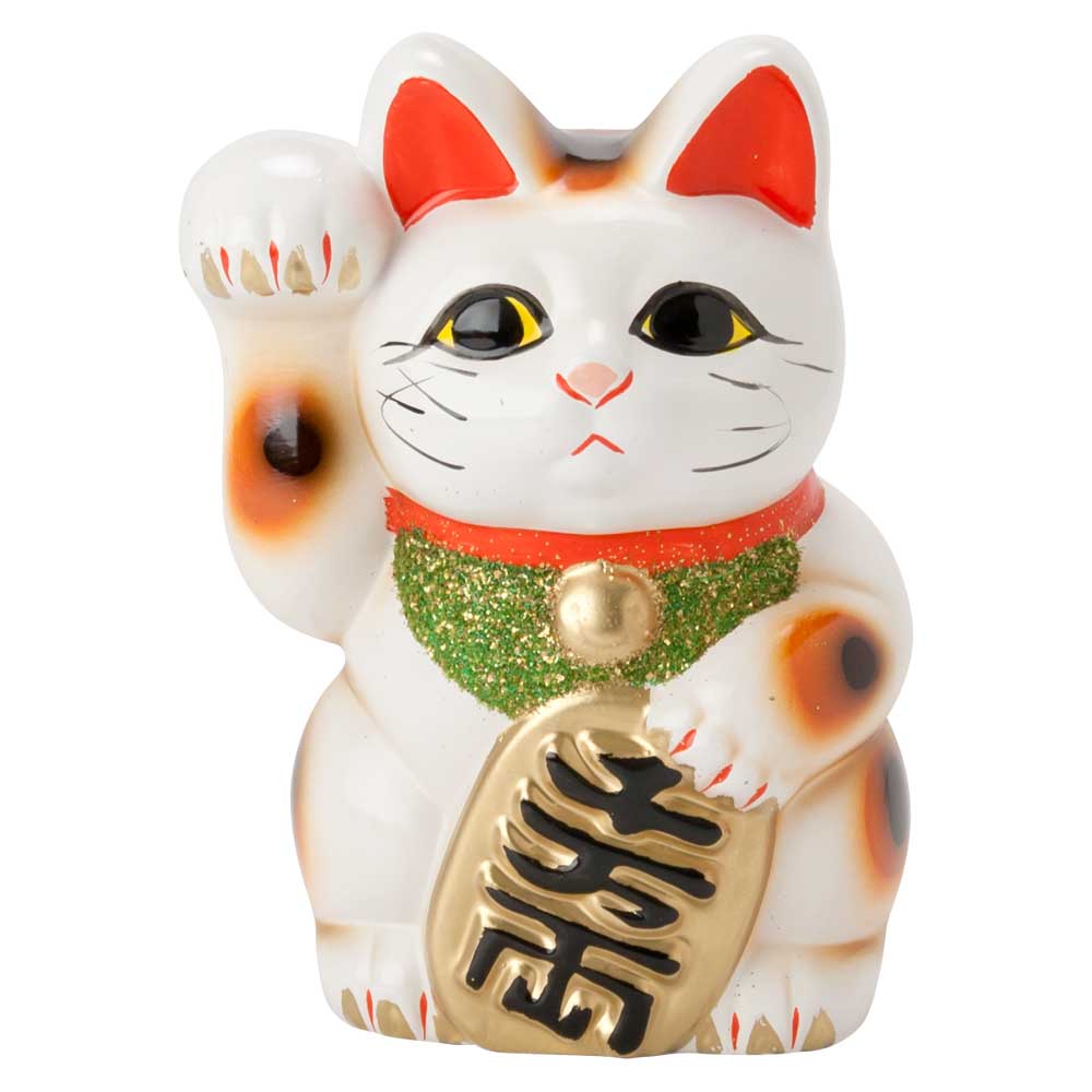 常滑焼　招き猫　5号小判白猫貯金箱　右手上げ (143-57-86)　愛知県の工芸品　Tokoname-yaki Lucky cat