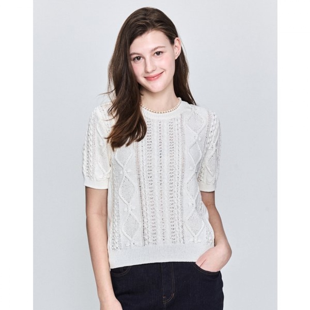 [25SS] クロシェコットンブレンドショートスリーブプルオーバーアイボリー HSSW5B311IV