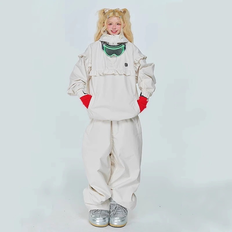 スノーボードウェア 2024 2025 上下セット メンズ レディース パンツ ズボン トップス フリル 耐水20000 セットアップ 3Lスキーウェア スノボウェア スノーウェア 韓国風 防水防風