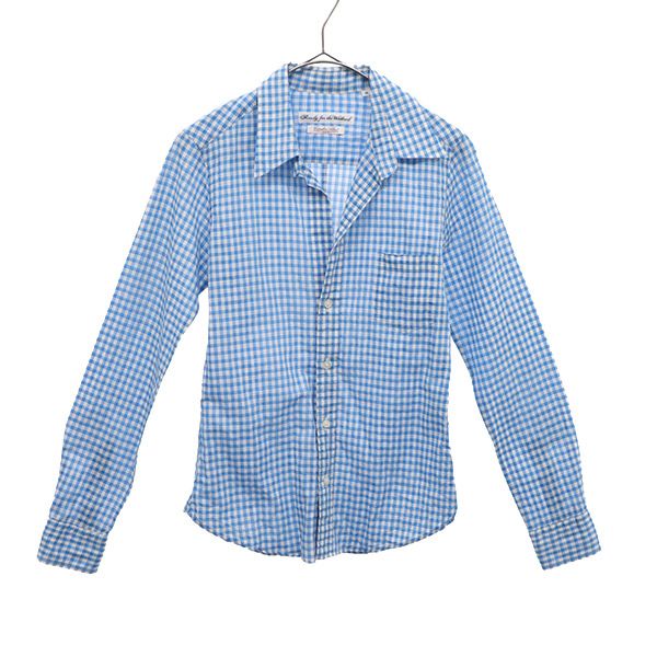 リネンブレンド チェック柄 長袖 シャツ 36 ブルー×ホワイト メンズ 4,995円