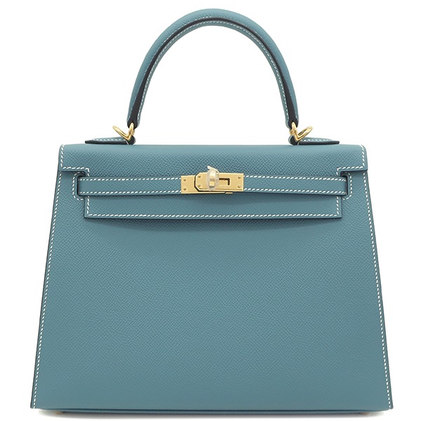 エルメス HERMES 2WAYバッグ ケリー25 外縫い ヴォーエプソン ニューブルージーン ゴールド金具 青 ショルダー B刻印（2023年製） 【箱】【中古】