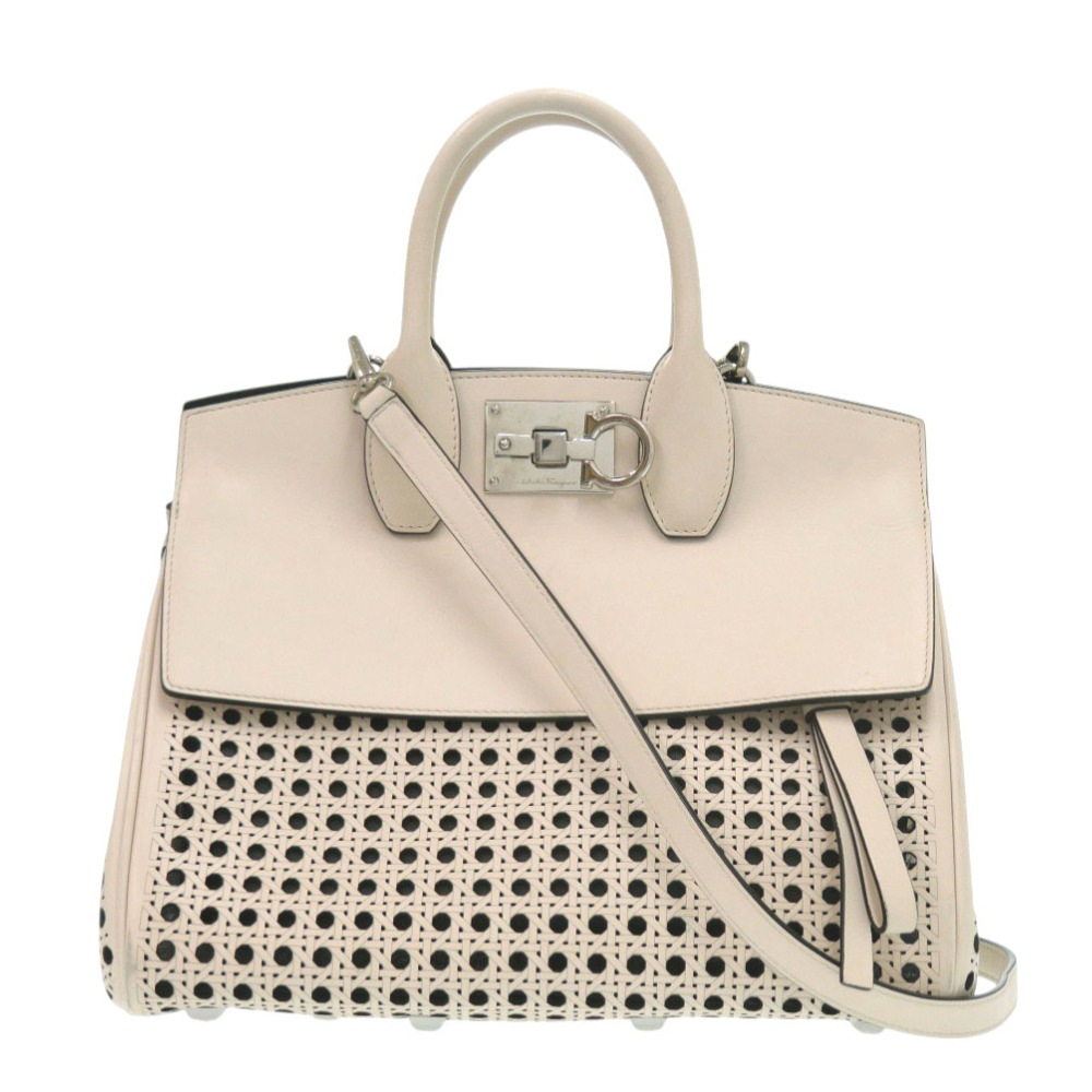 サルヴァトーレフェラガモ ガンチーニ AU-21/H692 ハンドバッグ レザー ベージュ 0113【中古】Salvatore Ferragamo レディース