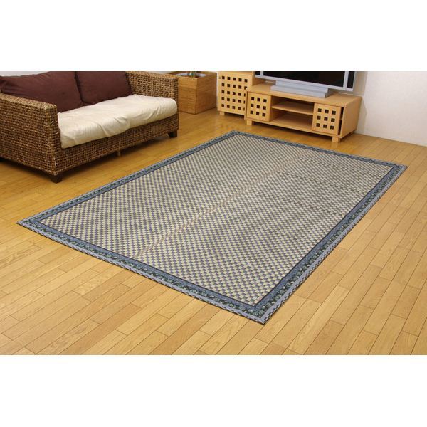 純国産/日本製 イ草花ござカーペット 『かれん』 ブルー 江戸間4.5畳（約261x261cm）