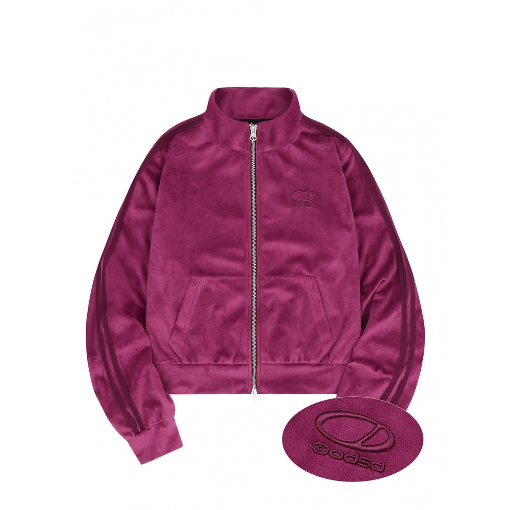 ODD STUDIO ベロアスポーティートラッククロップジップアップマゼンタ