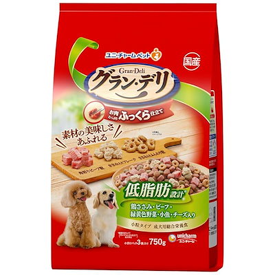 他サイト： ドッグフード ユニ・チャーム グラン・デリふっくら仕立て 低脂肪 鶏ささみ・ビーフ・緑黄色野菜・小魚・角切りビーフ粒入り 750g ×1個の商品画像