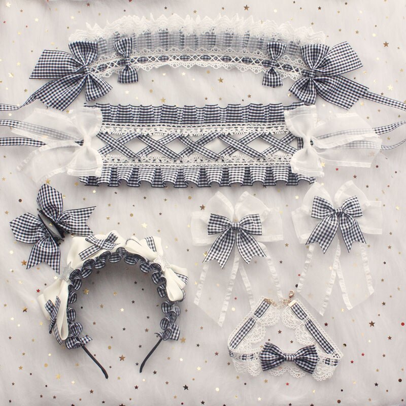 K 黒と白のグロリタヘッドドレスアリスツインシスターズスモールロリータヘッドバンド/