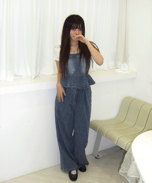 [キャミソール+パンツセット価格] ジョアデニムキャミソールブラウスデニム ジーンズセット