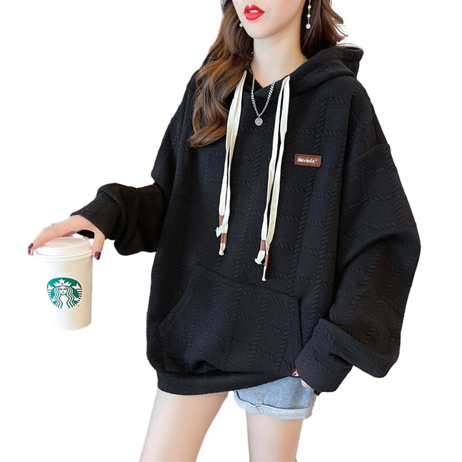 [RoyzTocz] パーカー レディース トップス アウター 長袖 裹起毛 トレーナー フード付き スウェット ジャージ おしゃれ ゆったり 無地 可愛い 春 秋 大きいサイズ 体型カバー 可愛い