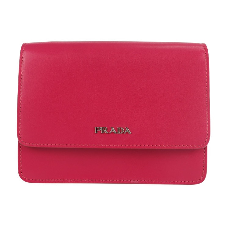 超美品 PRADA プラダ ショルダーバッグ BT1031 2WAYバッグ ボックスカーフ PEONIA ピンク系 シルバー金具 ショルダーウォレット ポシェット レザー クラッチバッグ ポーチ 本物
