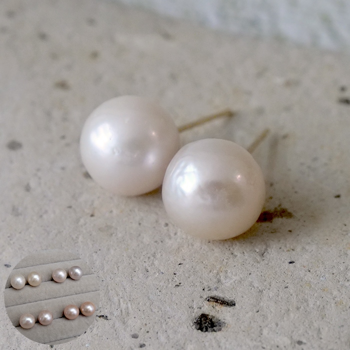【個数限定】144. 淡水パール ピアス ニアラウンド 10ｍｍ ステンレス【日本製】 大粒 セミラウンド ホワイト ピンク ラベンダー 一粒ピアス スタッドピアス