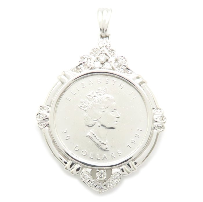 Pt999.5 1/2oz カナダ メイプルリーフ コイントップ ダイヤモンド0.39ct エリザベス女王 Pt999xPt900 レディース/79134【中古】