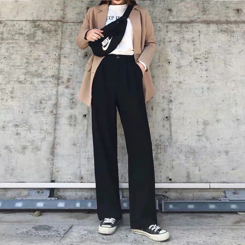 かっこいい！スラックスパンツジョガーパンツハイクエストパンツ中国の女性ファッション / ピンタックハイウエストワイドスラックス パンツ接触冷感ボトムス