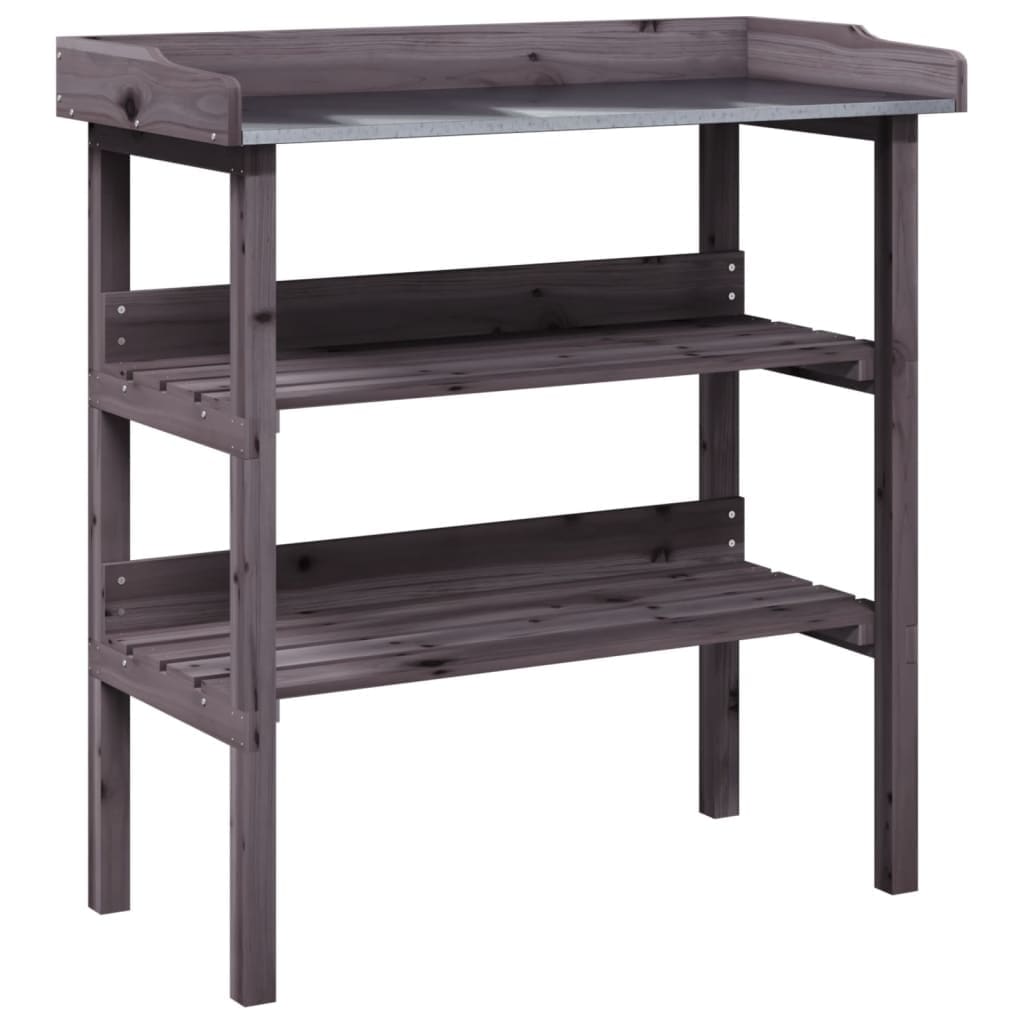 植物テーブル 棚付き グレー 78x38x82,5cm モミ無垢材 6,125円