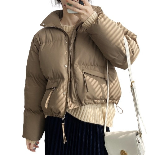 秋冬小柄加厚抜縄パン着女羽毛綿立襟綿入れコート