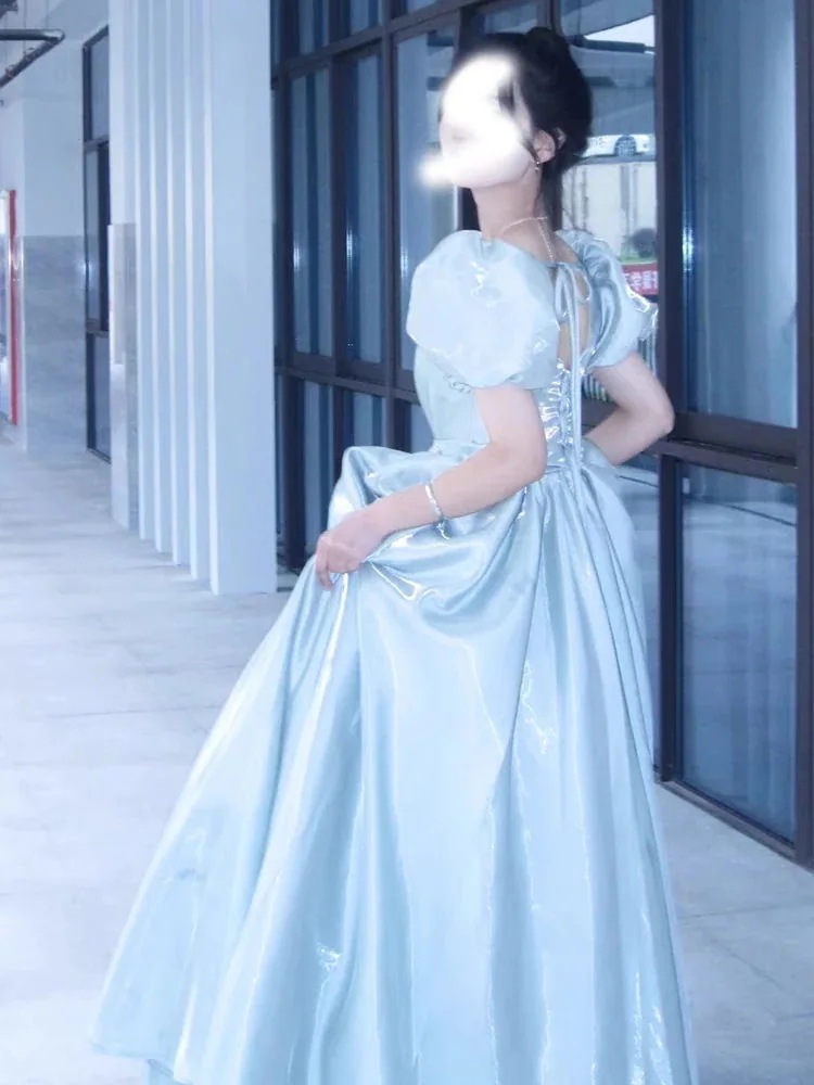 ブルーイブニングドレス ボーカルアート試験ソロパフォーマンスプリンセス成人式ドレススカート女性ホスト