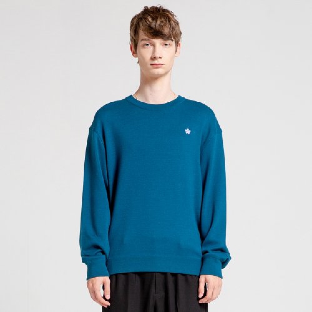 VIABON DE VIA ユニセックス_フラワーソフトコットンニットスウェットシャツ (ターコイズ)