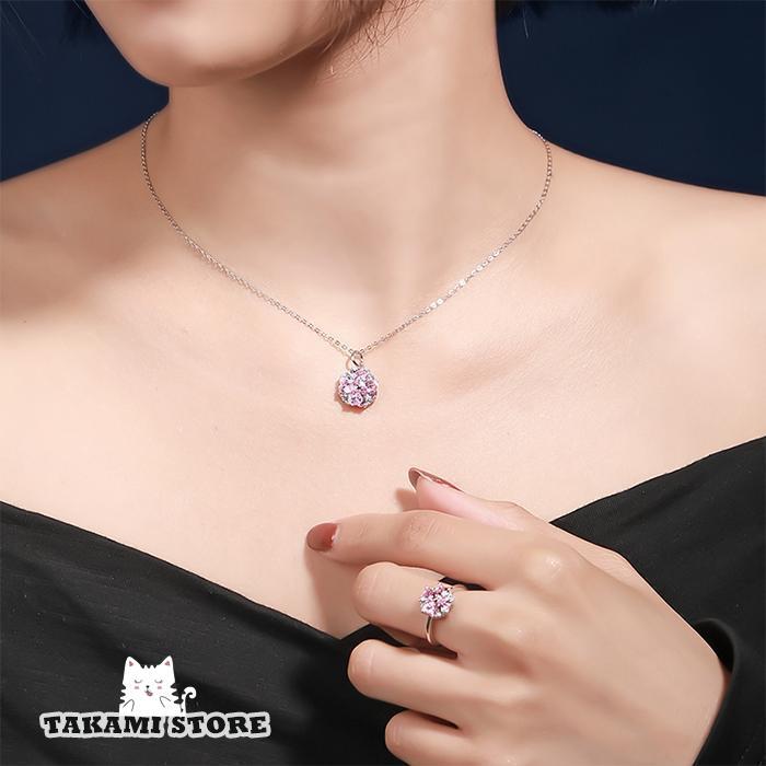 ネックレス レディース さくら 桜 ピアス ピンクダイヤ シルバー925 プラチナ仕上げ 女性 嫁 彼女 娘 誕生日プレゼント 記念日 ジュエリー