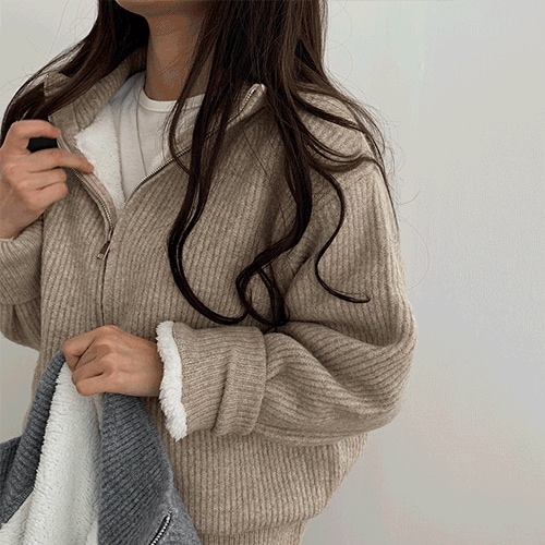 [裏地全体ミンク毛] ぽかぽか暖かいニット ジップアップ カーディガン ジャンパー