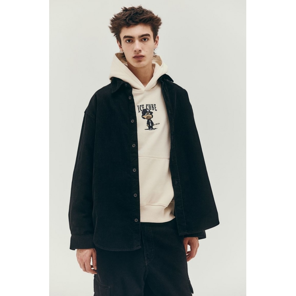 H&M オーバーサイズフィットプリントフーディーライトベージュ/アイスキューブ