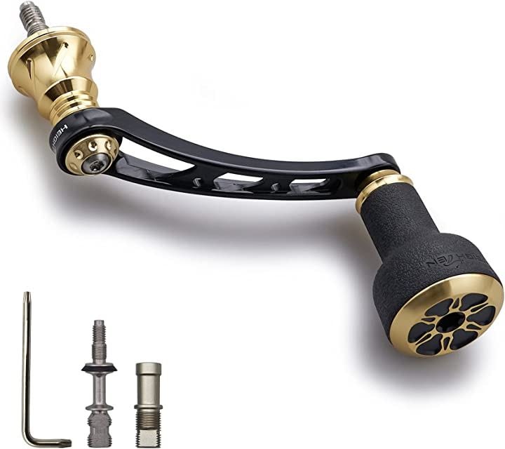 56mm リール ハンドル 24mm TPE製 ノブ搭載 シマノ ダイワ 通用 スピニングリール Series 478(ブラック＆ゴールド)