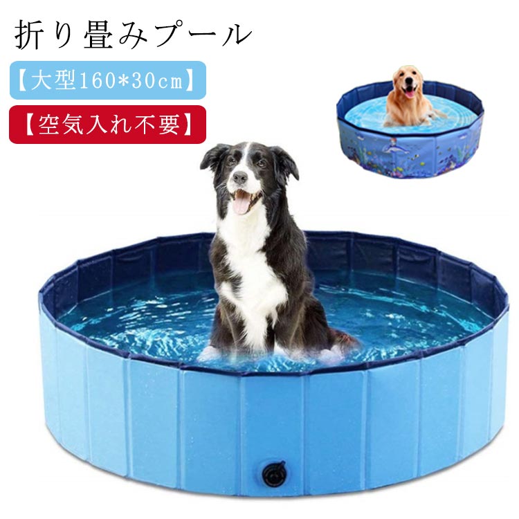折りたたみ プール 空気入れ不要 160 x 30cm ペットプール 子供プール 犬用プール ペット用 犬プール 大型 家庭用 ビニールプール 折りたたみプール 子供 暑さ対策 ボールプール 水遊び