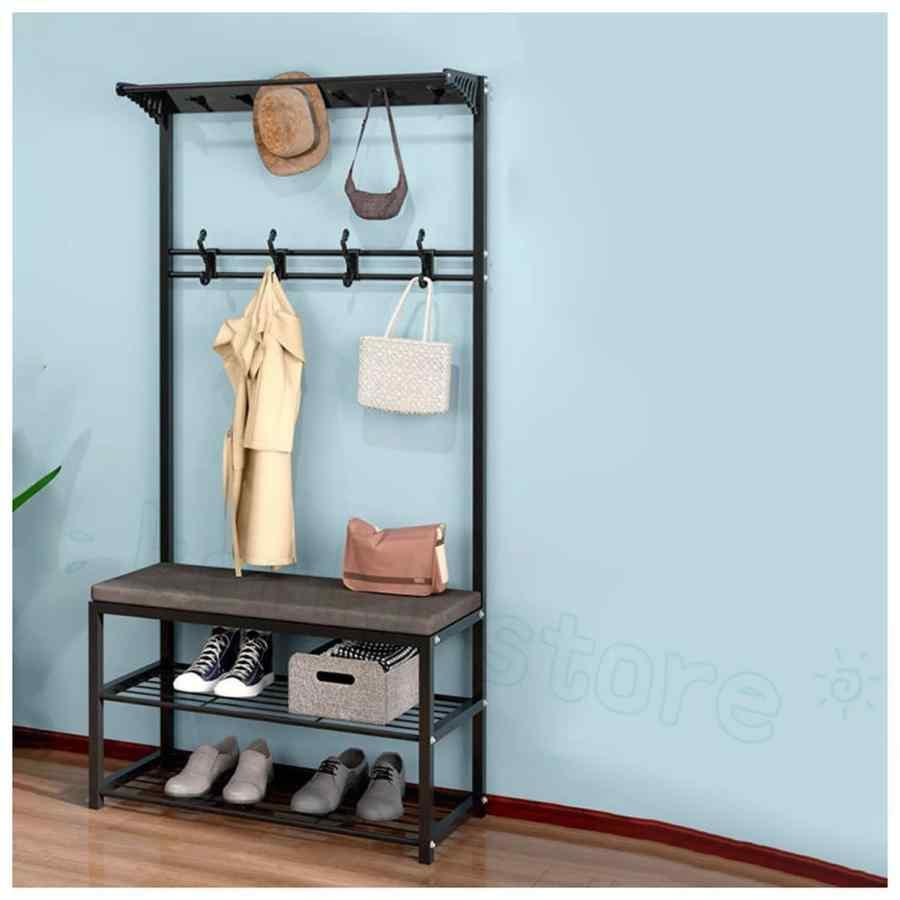 4イン1玄関コートラック 靴ベンチ ホールツリーハンガーラック玄関コートシューズラック3段玄関収納棚収納ベンチ
