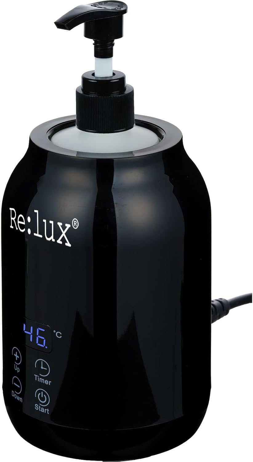 Re:lux リラックス オイルウォーマー マッサージオイル用 加温・保温 エステサロン 温度調整 温度設定 タイマー機能 専用ボトル付属 PSEマーク取得済み (ブラック)