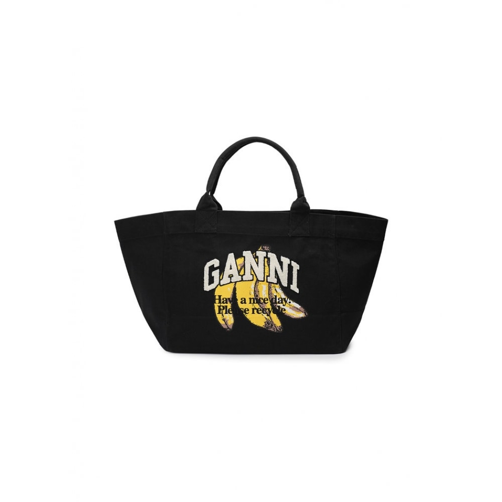 GANI レディースショッパー XXL ポケットバナナプリントトートバッグブラック A6896-099