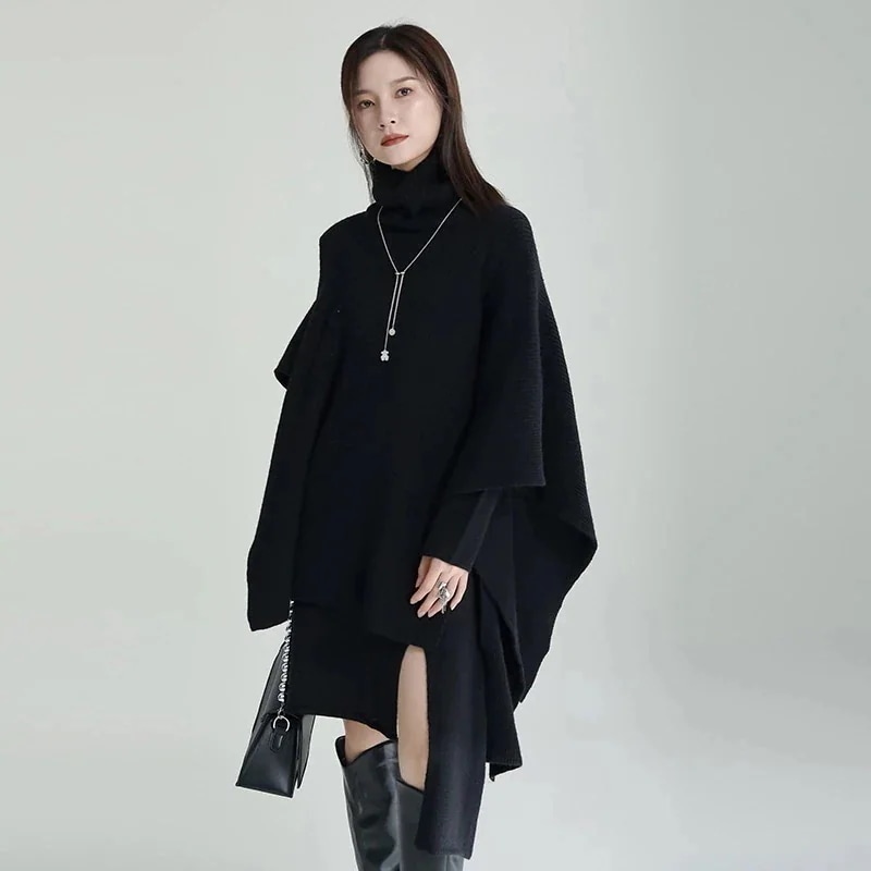【J.Fashion】 秋 ニットワンピース 2セット マント セットアップ スリット レディース おしゃれ 関連商品は店で購入可能 メガ割30%までに制限