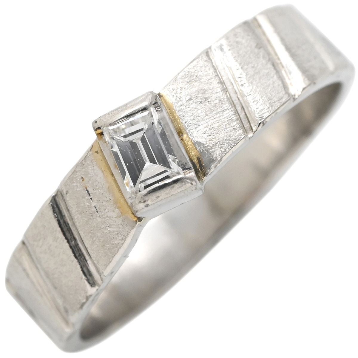 リング 指輪 ダイヤ プラチナシルバー 0.10ct プラチナム Pt900 バゲットカット 1P 1石 1粒 艶消し マット加工 ミニサイズ ピンキーリング 7号【中古】