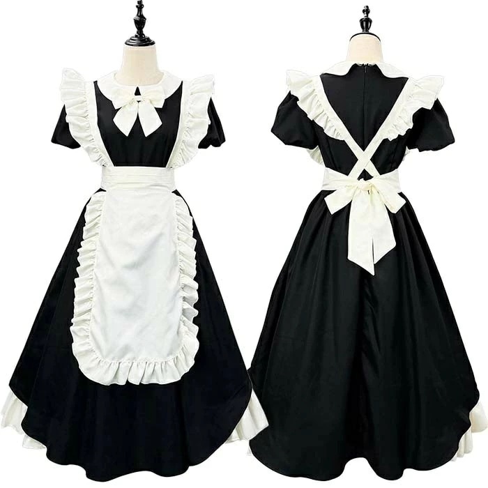 【新作登場 最安値】3点セット メイド服 ワンピース+エプロン+髪飾り 舞台ドレス フリル コスプレ仮装 半袖 ショート丈 ロング丈 ロリータ パーティー 舞台衣装 イベント 変装 女装 余興 新会