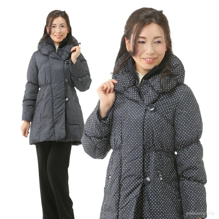 ダウンコート ジャケット 羽毛 コート おしゃれ ドット柄 大きめ ゆったりめ 美スタイル かわいい 冬 コート アウター ロング丈 防寒 極暖 軽量 ダウン80% レディース 防寒コート 防寒着 高 10,278円