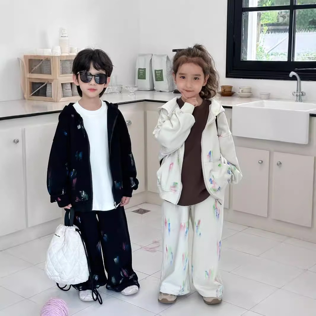 キッズ セットアップ フーディー スウェットパンツ アート ペイント デザイン
