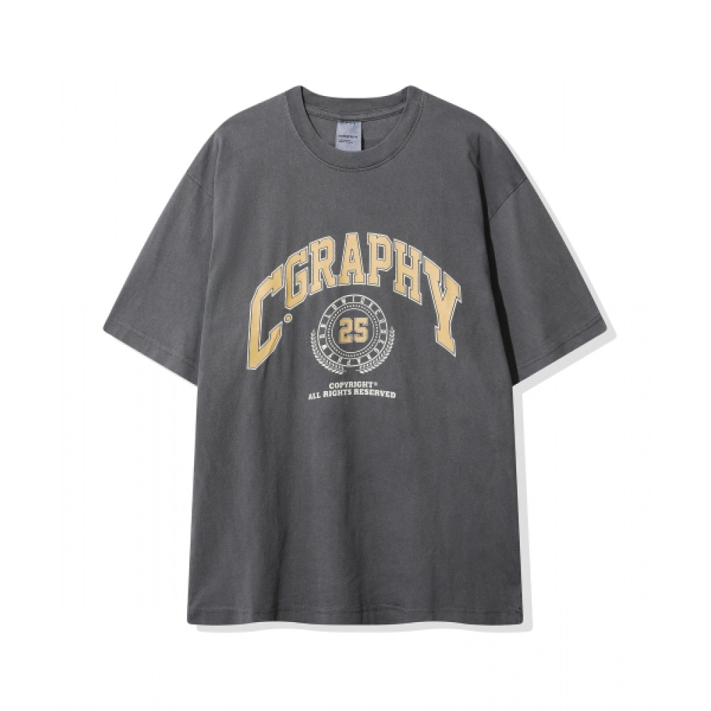 CODEGRY ピグメント 25 エンブレムショートスリーブ Tシャツ_チャコール