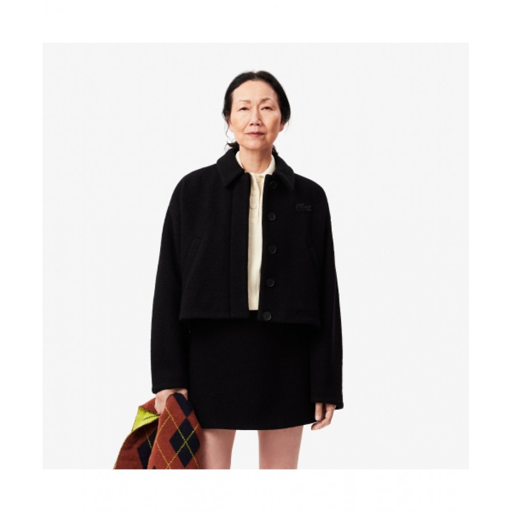 LACOSTE レディースウールカラークロップジャケット [ブラック]