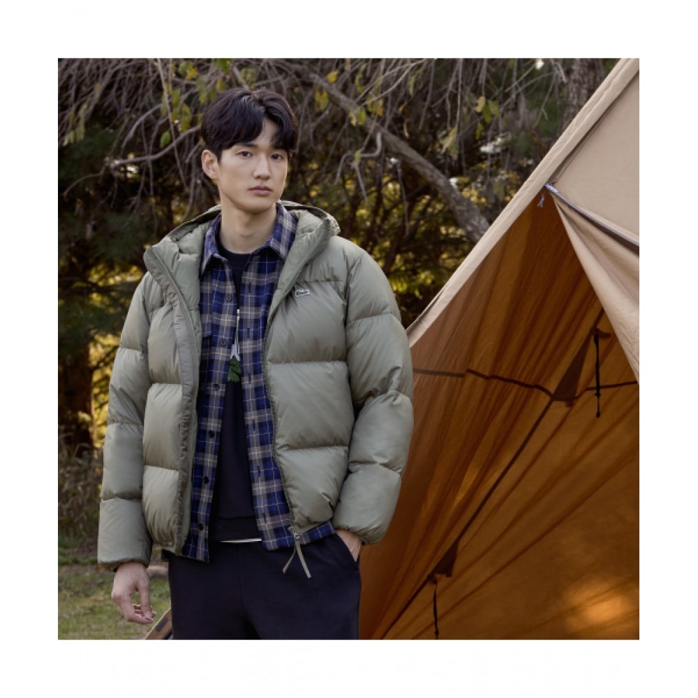 LACOSTE メンズフード付きダウンパファー [カーキ]